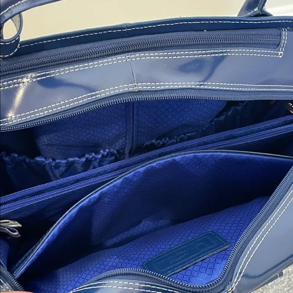 McKlein Edgebrook Navy Leather Rolling Briefcase Laptop Bag Lock Key - Picture 9 of 16